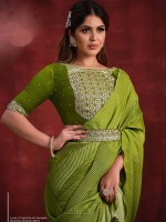 Shaded Green Crepe Georgette Silk Saree With Stitched Blouse